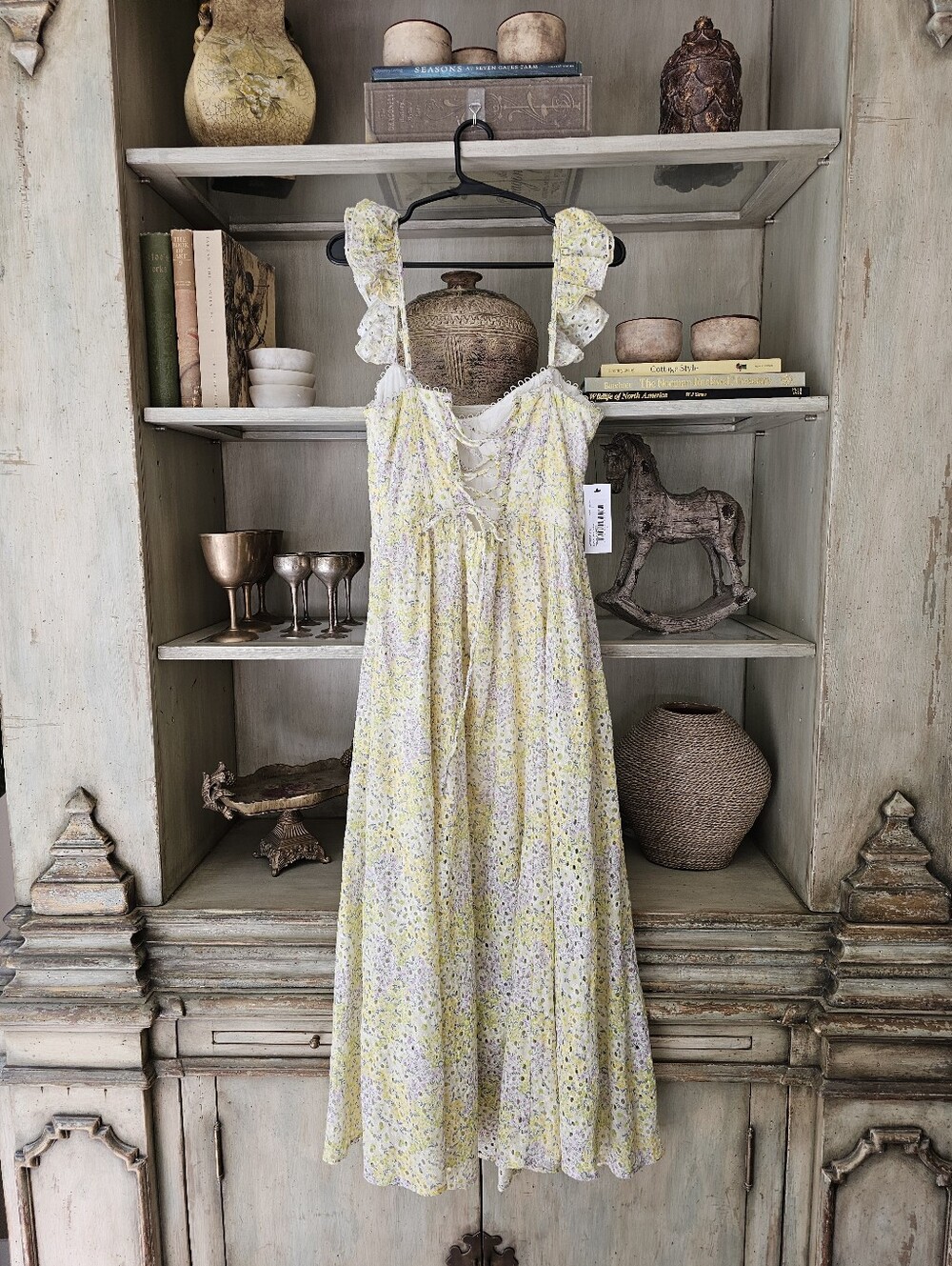 Astr Yellow Floral Eyelet Midi Dress - Picture 7 of 14